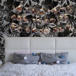 dark tropical wallpaper, peel & stick, graphic palm leaves, black leaf, tropical leaf, monstera || #T17