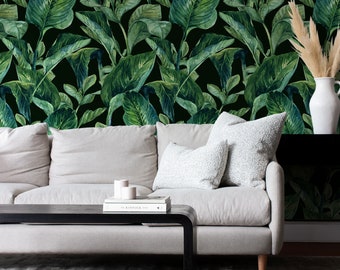 Peel and Stick Tropical Leaf Wallpaper: Removable Banana Leaf Pattern