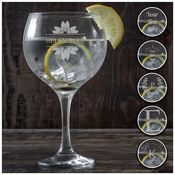 Personalised Gin Glass Engraved ballon Glasses Gift, Custom Text on Gin Glassware, Bespoke Etched Drinking Gin Glass
