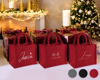 Personalised Jute gift bag, Christmas gift and party bag, Red Gift Bags, Birthday Party Gift Bags, Bridesmaid gift bags, Party favour bags
