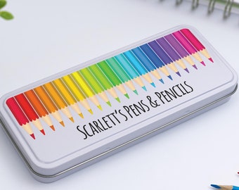 Personalised Pencil Tin for Kids - 5 Unique Designs - Back to School or Birthday Gift - Stationery Case for Pens & Pencils 5 Options