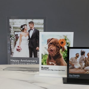 Personalised Photo Print Acrylic Plaque With Custom Message 3 Size options and Colour to choose. A Photo Gift, Frame Alternative