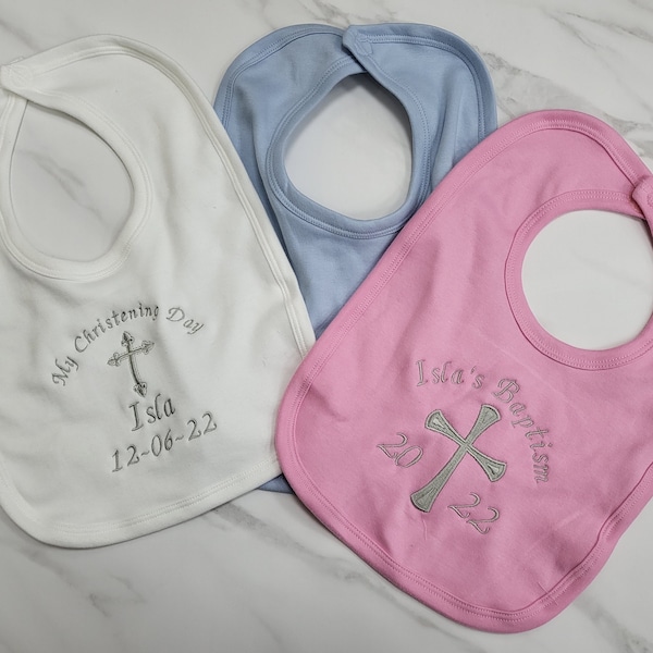 Personalised Christening Day Baptism Day Baby bib, Embroidered baby gift