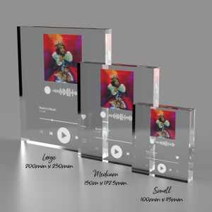 Personalised Music Song Plaque Block, Music Lovers Gift , Acrylic Glass Block with scanable Music Barcode / Link and Album Cover