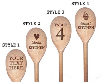 Personalised Wooden Mixing Spoon /  Beech Wood Cooking Utensil, any text or message can be engraved, gift for any occasion