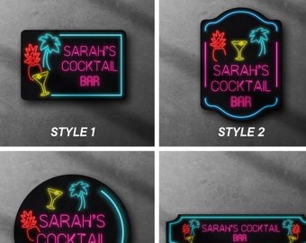 Personalized Neon Effect Bar Sign, 80s Retro Style, Man Cave Decor