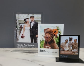 Personalised Photo Print Acrylic Plaque With Custom Message 3 Size options and Colour to choose. A Photo Gift, Frame Alternative