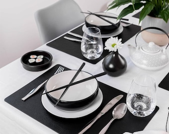 Large Leather Place mat, Jet Black table mats, (42cm X 26.5cm). Made In The UK. Free gift box, Lara May