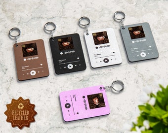 Personalised Leather Music Keyring, Your Favourite Song, Playlist, Album. Any Photo or Art. Valentines, For Him, For Her, Christmas, Wedding