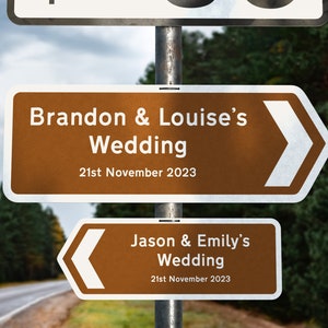 Personalised metal wedding sign, Direction Road Arrow Sign Brown, Wedding Plaque, Signs, Wedding Signs, Wedding Reception Signage directions