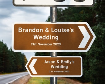 Personalised metal wedding sign, Direction Road Arrow Sign Brown, Wedding Plaque, Signs, Wedding Signs, Wedding Reception Signage directions