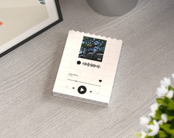 Personalised Music Song Plaque Building Block Compatible with LEGO®, Build a Photo Puzzle. With scannable barcode. Album Cover, Own Photo