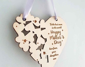 Personalized Engraved Wooden Heart | Mother's Day Hanging Sign