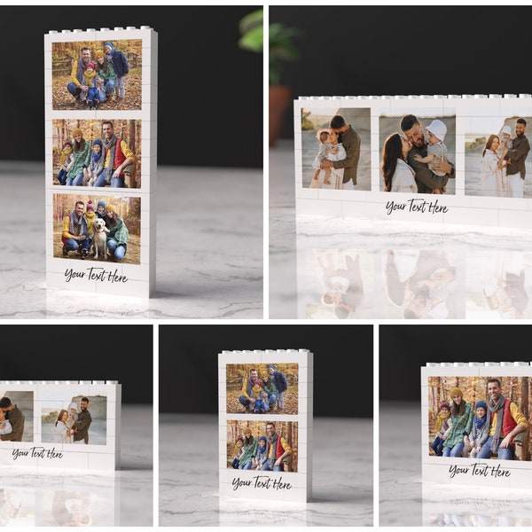 Bloques de construcción con texto y collage personalizados compatibles con ladrillos LEGO®, arma un rompecabezas fotográfico, impresión fotográfica de ladrillos de construcción, regalo original