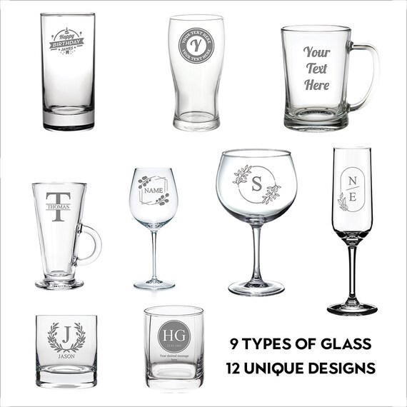 Personalised Glass Engraved Glasses Gift, Custom Text on Glassware, Bespoke Etched Drinking Glass