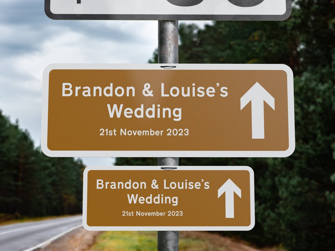 Personalised Metal Wedding Sign, Rectangle Road Arrow Sign Brown ...