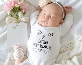 My Siblings Have Whiskers Cat Lover sleepsuit, Funny Animal Lover Baby Bodysuit, Bib, Cute Sibling Baby Clothes