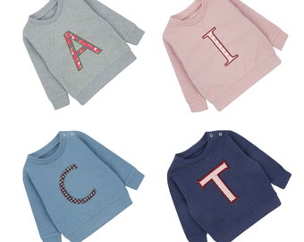 Personalised Children's  Initial or Number Sweatshirt Embroidered, Kids Large Filled Letter Stiched Jumper