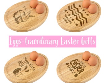 Personalised Wooden Egg & Soldiers Board. Engraved Egg and Toast Breakfast Egg Shaped Serving Board, Easter Gift Idea