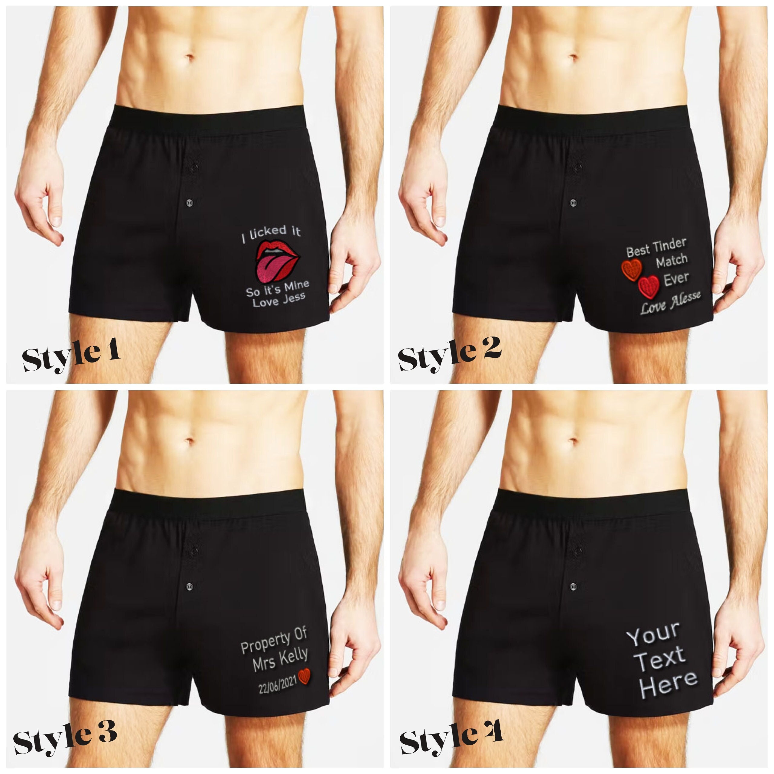 Personalised Funny Boxers Choice Of Styles, Wedding Groom Valentines Gift Boyfriend, Husband I Licked It, Tinder Match Text Only, Embroidery