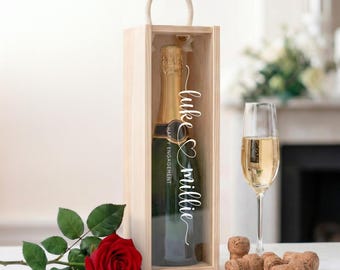 Personalised Wine Box with Choice of Lid | Custom Wooden Bottle Gift for Wedding, Anniversary, Engagement & Couples