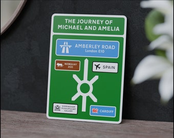 Personalised Favourite Places Metal Sign, UK Road Sign Style, Father's Day, Birthday, Anniversary, Birthday, Valentines, 10 Year Anniversary