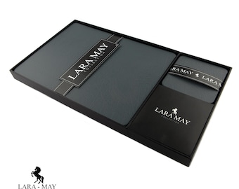 Placemats Full Set, Leather Placemats and Leather Coasters, Slate Grey Place mat full set (28cm x 21cm) Free Gift Box Lara May