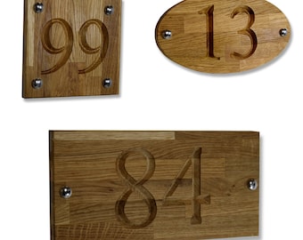 Solid European Oak Carved House Number, A gate sign or Plaque personalised V cut engraved door number,  bespoke name door plate