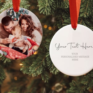 Personalised Custom Photo Christmas Ornament | Ceramic Xmas Tree Decoration | Two Sided Print | Family and Friends Gift | Gift for her