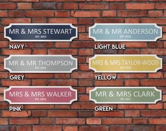 Personalised Mr & Mrs Wedding Sign, Couple Just Married Wedding Day Street Sign, Photo Prop. Custom Metal Sign. Weatherproof vintage Sign