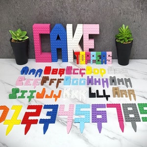 Custom Lego Compatible Cake Topper letters, Building Bricks Style Alphabet Cake Stake Numbers - Birthday Cake Alphabet Name
