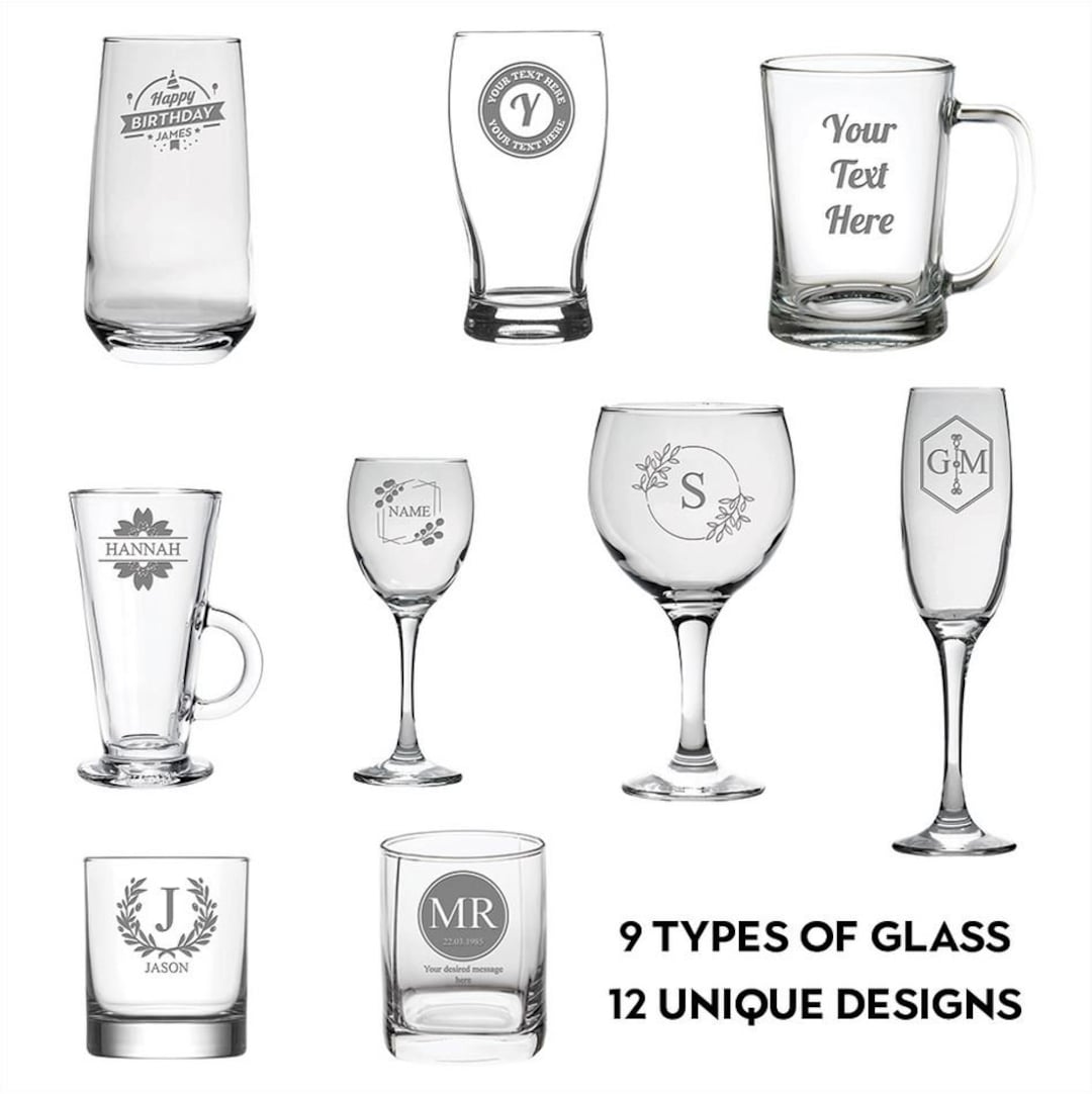Personalised Glass Engraved Glasses Gift, Custom Text on Glassware