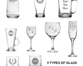 Personalised Glass Engraved Glasses Gift, Custom Text on Glassware, Bespoke Etched Drinking Glass