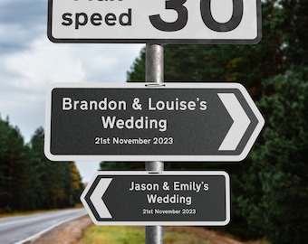 Personalised metal wedding sign, Direction Road Arrow Sign Black, Wedding Plaque, Signs, Wedding Signs, Wedding Reception Signage directions