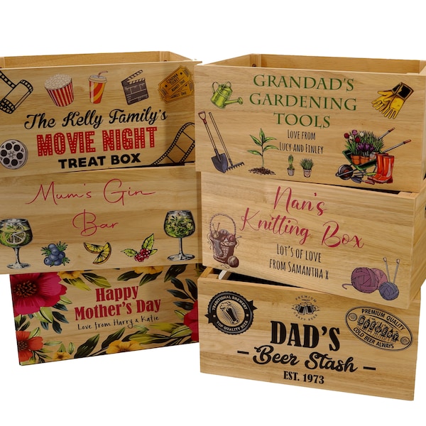 Personalised Printed Wooden Gift Crate, Basket Alternative Hamper Crate