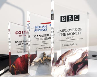 Personalised Office, Sport Trophy - Custom Employee Award - Business Recognition Plaque - Glass Effect Acrylic Award - Corporate Desk Trophy