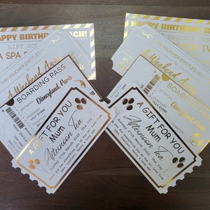 Personalised Custom Ticket Voucher. Surprise Event. Gift Voucher Ticket. Gold Foiled Ticket, Rose Gold Foil Ticket