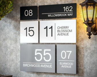 Contemporary Modern Metal House Number Sign Printed Address Signage – Black, Grey or White - Multiple Sizes Available with Hidden Fixings