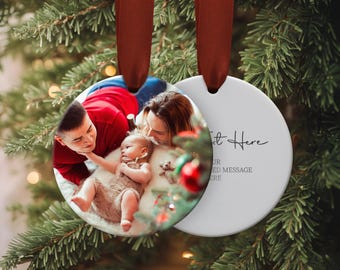 Personalised Custom Photo Christmas Ornament | Ceramic Xmas Tree Decoration | Two Sided Print | Family and Friends Gift | Gift for her