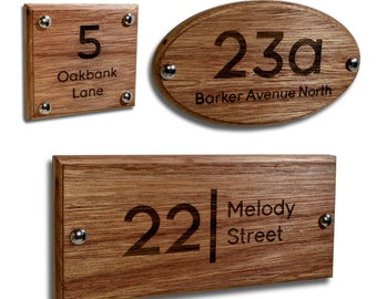 Engraved Solid American Red OakHouse Number, A gate sign or Plaque personalised laser engraved door number,  bespoke name door plate