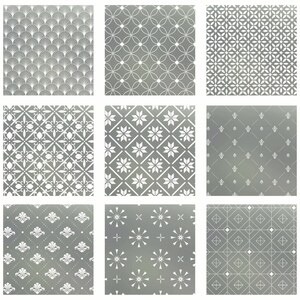 May include: Nine different grey and white geometric patterns. The patterns are all simple and elegant, and they would be perfect for use in a variety of design projects.