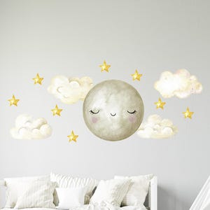 Moon and Stars Wall Decals. Clouds Nursery Stickers. Kids Room Decor. Clouds Wall Decal. Stars and Moon Decals Above Bed for Kids ds160