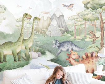 Dinosaur Peel and Stick Wallpaper Dino Baby Nursery Removable Jurassic World Wall Mural Large Wall Decor for Kids Room Trex Pterodactyl