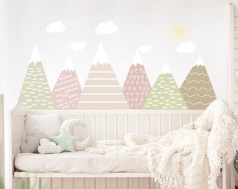 Mountan Wall Decal Kids, Mountain Nursery Wall Decor, Baby Girl Boy Bedroom Decal, Play Room Decal, Kindergarten Decal Classroom  FS3