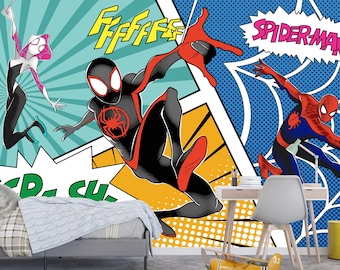 Papier peint Spiderman pour chambre d'enfant, décoration murale chambre de garçons, papier peint Spiderman amovible pour chambre de bébé, décoration murale super-héros