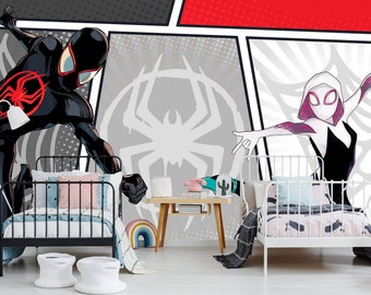 Papier peint Spiderman autocollant, décoration murale pour chambre à coucher entre frères et sœurs, revêtement mural super-héros Spiderman, décoration sans PVC pour chambre de garçons