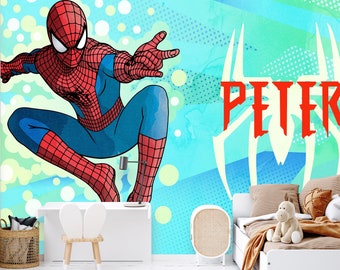 Papier peint super-héros personnalisé pour chambre de garçon, décoration murale pour chambre d'enfant, papier peint Spiderman pour chambre de garçon, décoration murale autocollante pour chambre de bébé