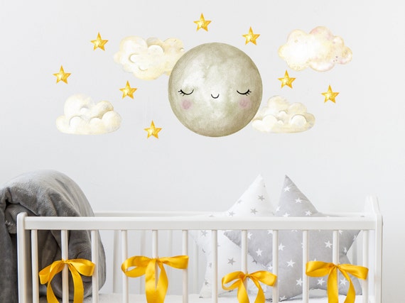 Moon and Stars Wall Decals. Clouds Nursery Stickers. Kids Room - Etsy