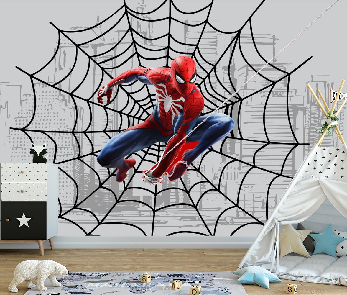 Boy's Room Wallpaper Spiderman Wall Mural Superhero Etsy UK
