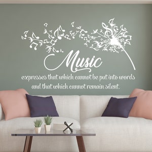 Naklejka ścienna z cytatem muzycznym. Naklejka ścienna z cytatem muzycznym. Dekoracja muzyczna. Inspirujący cytat. Nuty muzyczne. Naklejka z mniszkiem lekarskim ds154